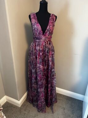 Lulu's Purple and Pink Floral V-Neck Maxi Dress